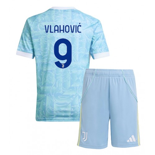 Fotbalové Dres Juventus Dusan Vlahovic #9 Dětské Venkovní 2025-26 Krátký Rukáv (+ trenýrky)